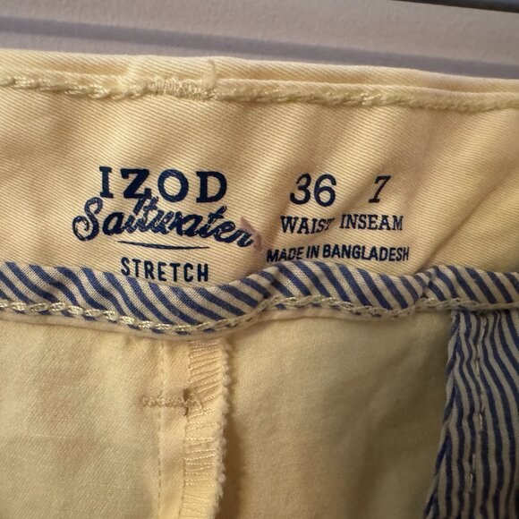 Yellow Izod Saltwater Men Shorts Size 36 Inseam 7 Preppy Chino Flat Front - Picture 4 of 4
